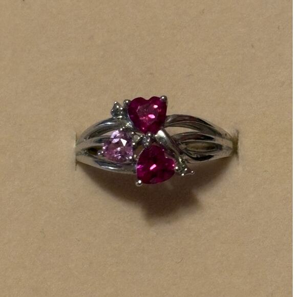Sterling Silver Size 6 Ring With Pink Heart Stones - Picture 5 of 8